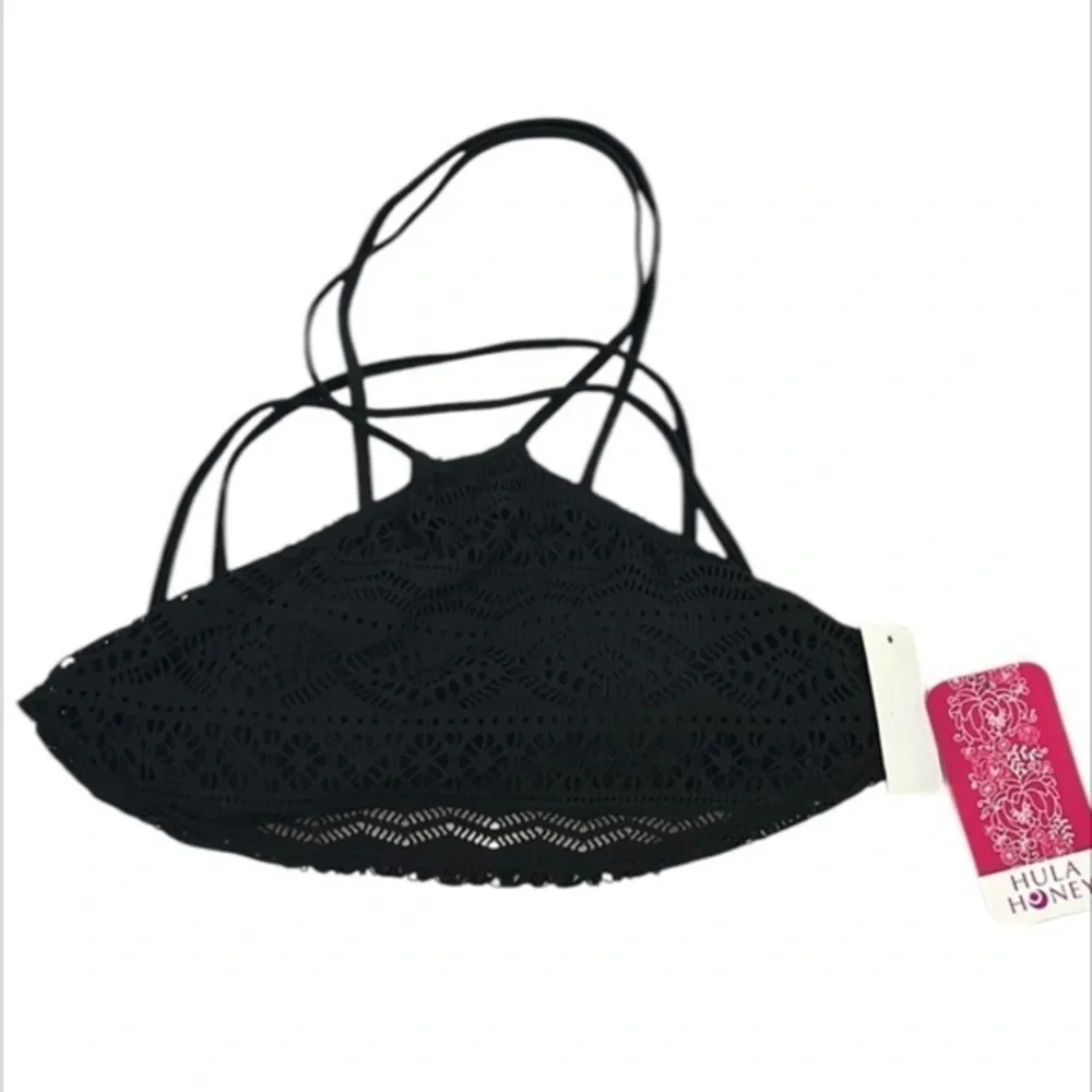 Hula Honey black crochet halter top swim bikini size small